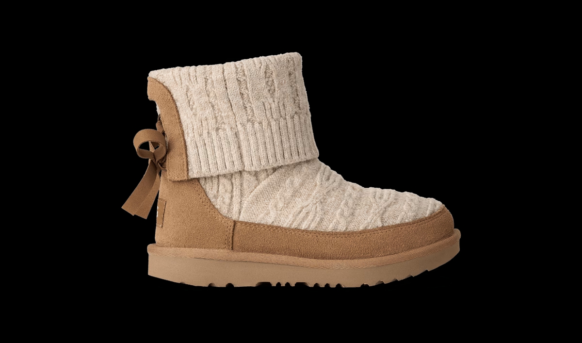 UGG® Classic Mini Cabelle Knit Boot 'Natural & Chestnut'