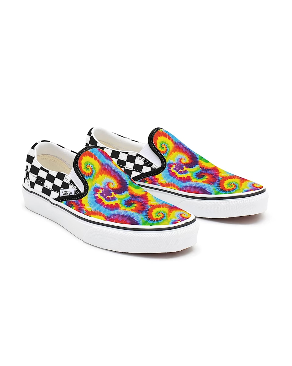 Vans Gepersonaliseerde Rainbow Tie Dye Checkerboard Slip-on