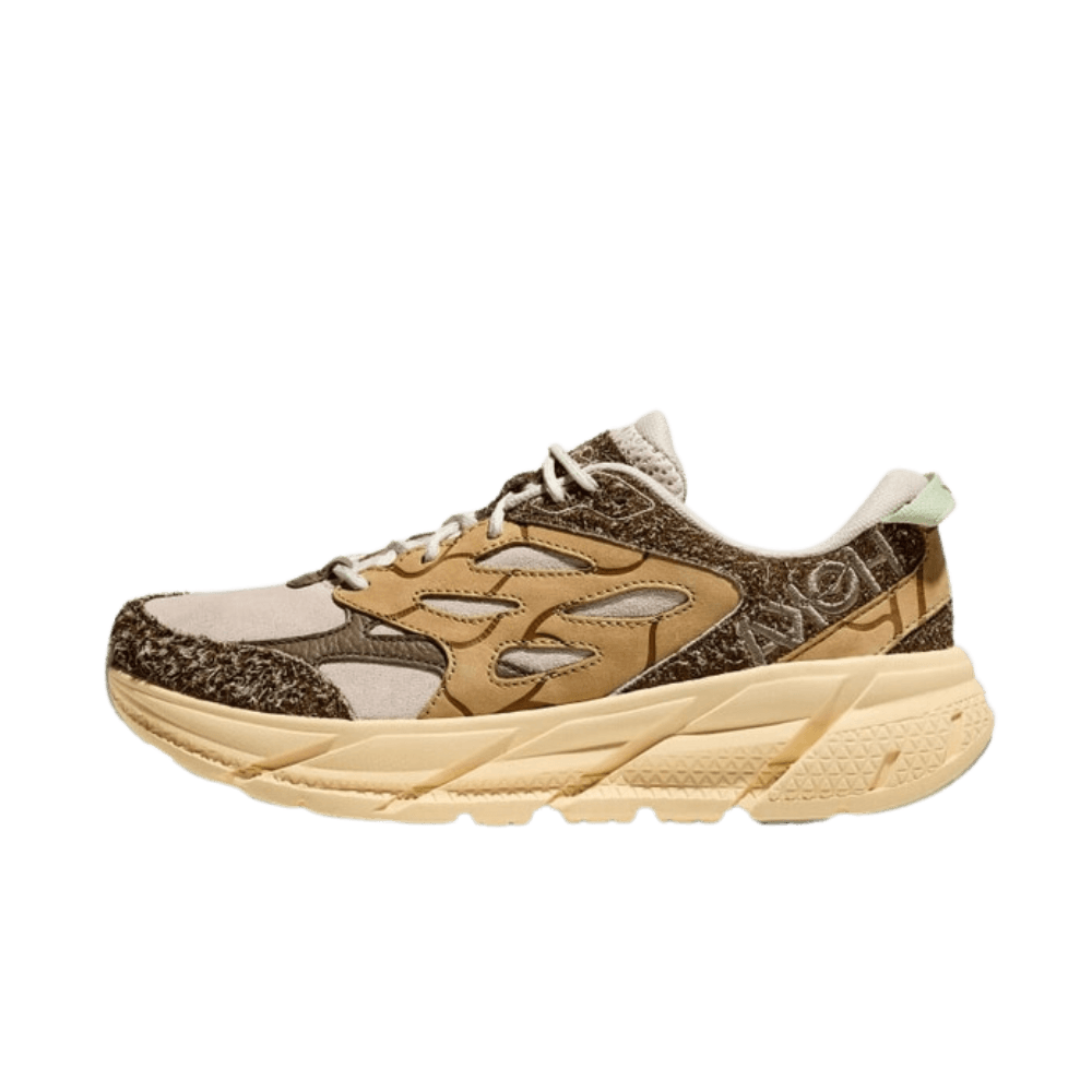 HOKA  Elite Terrain System Clifton L Suede  Oat Milk