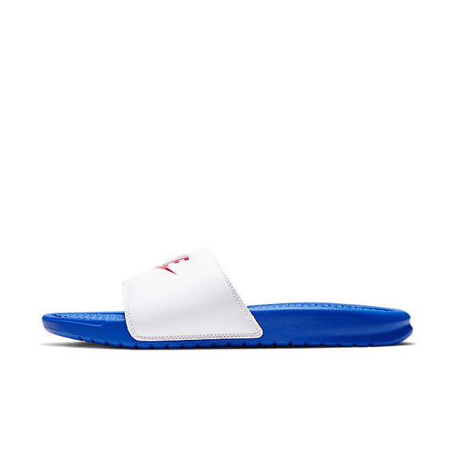 Nike Benassi JDI Instappers in wit/blauw