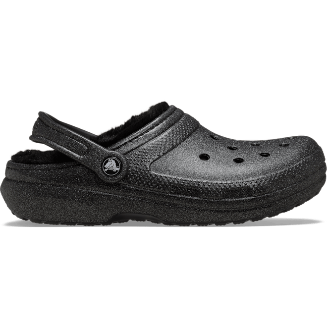 Crocs Classic Fuzz Lined Glitter Clogs Black 