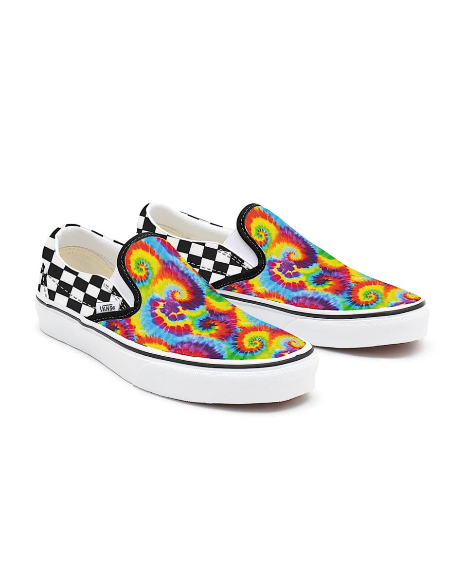 Vans Gepersonaliseerde Rainbow Tie Dye Checkerboard Slip-on