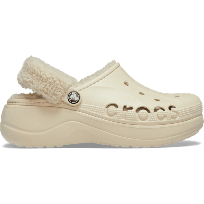 Crocs Baya Platform Fuzz Strap Lined Clogs Winter White