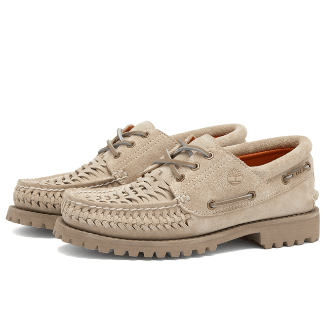 END. x Timberland Authentic 3 Eye Boat Shoe in White Suede