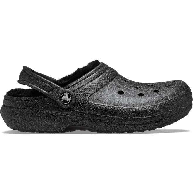 Crocs Classic Fuzz Lined Glitter Clogs Black 